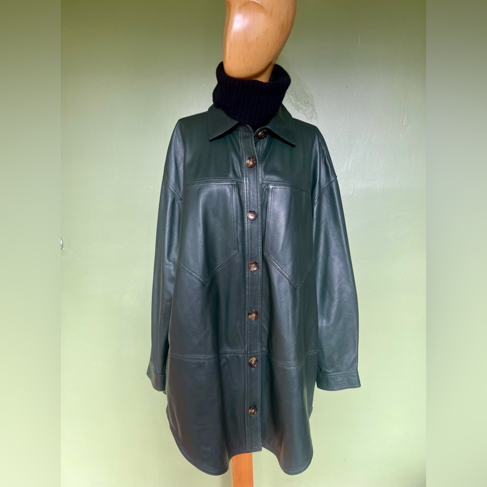 Ulla Johnson Apollo napa leather shirt jacket jasper green L